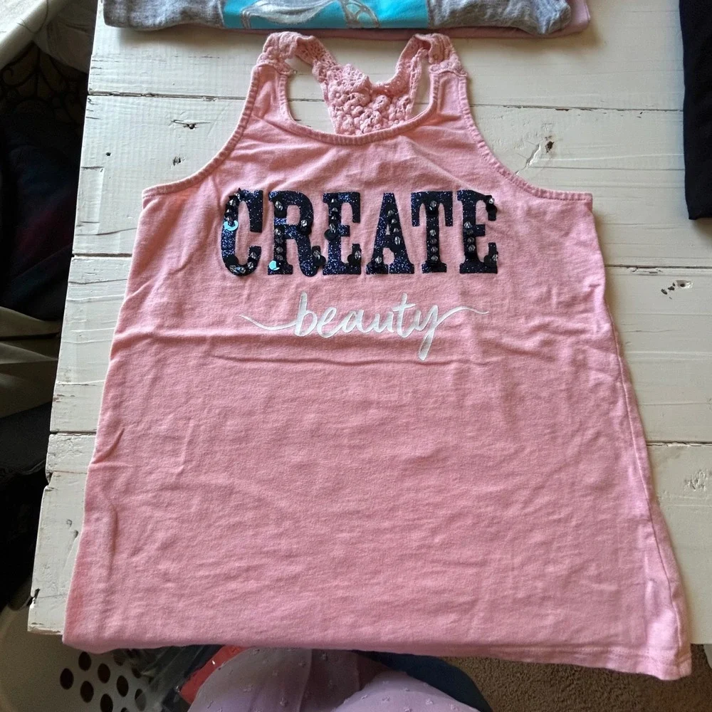 Justice Girls Graphic Top Bundle Size 12 Pumpkin Spice Mermaid Sequin Tank‎ 4 pk