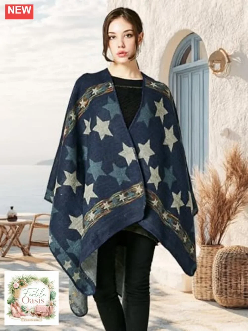 Reversible Women's Plaid Poncho Cape Shawl Wrap Open Front Blanket Tassel Edge
