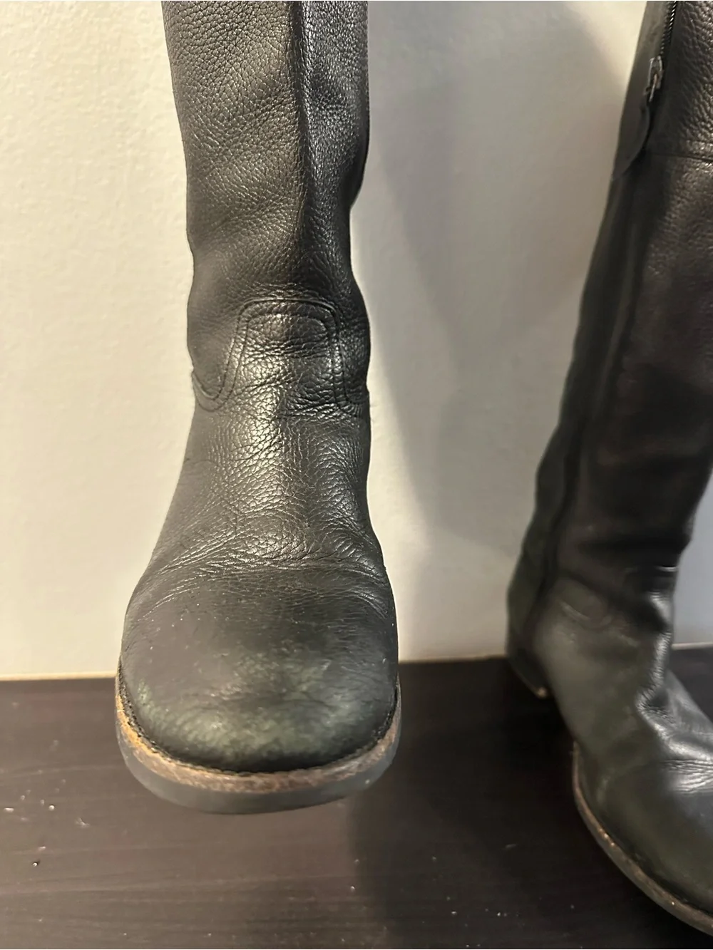 Tory Burch Black Leather Knee-High Logo Riding Boots