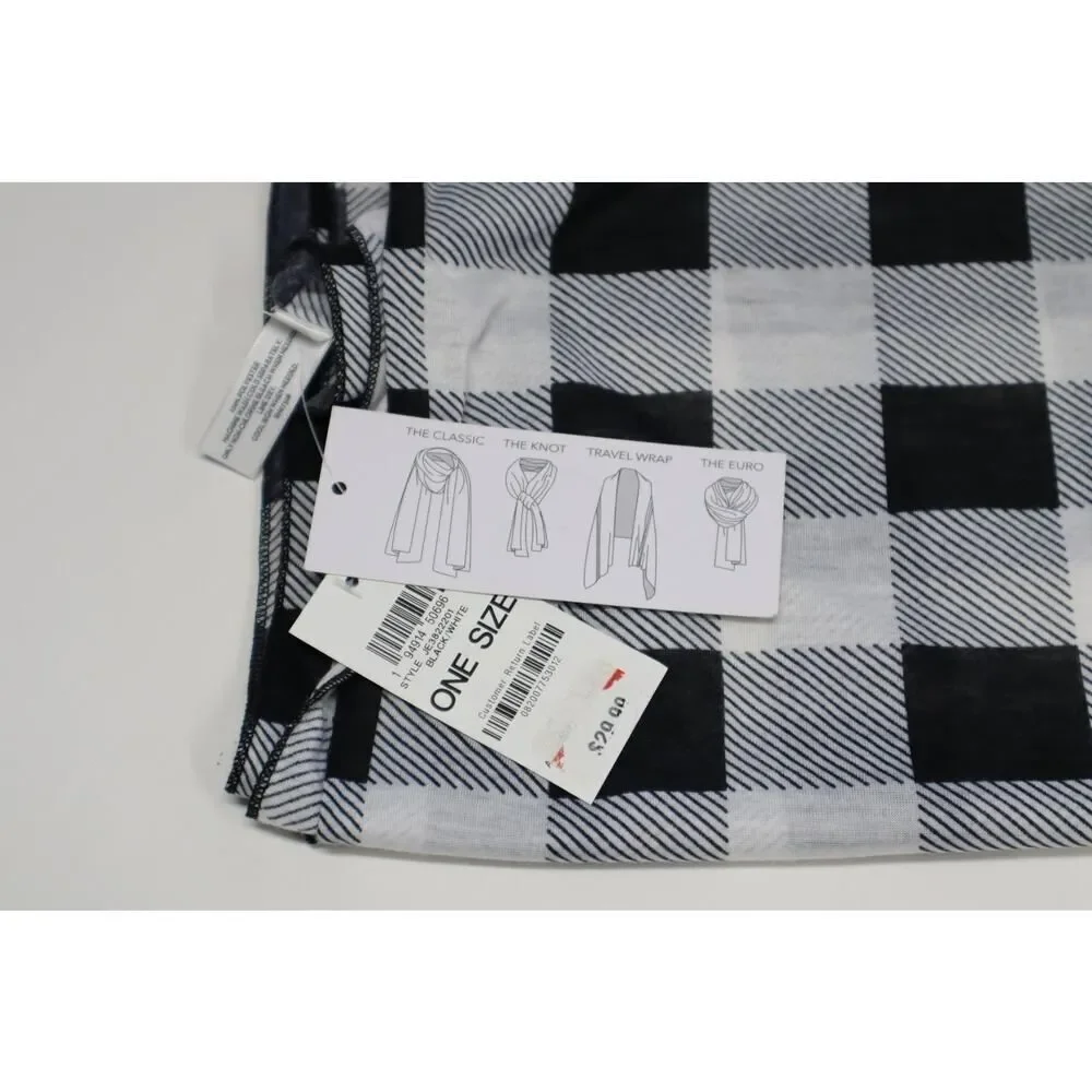 Jenni White and Black Plaid Multi Use Wrap Scarf One Size‎