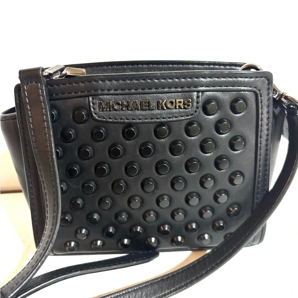 Michael Kors Studded Black Leather Crossbody Bag