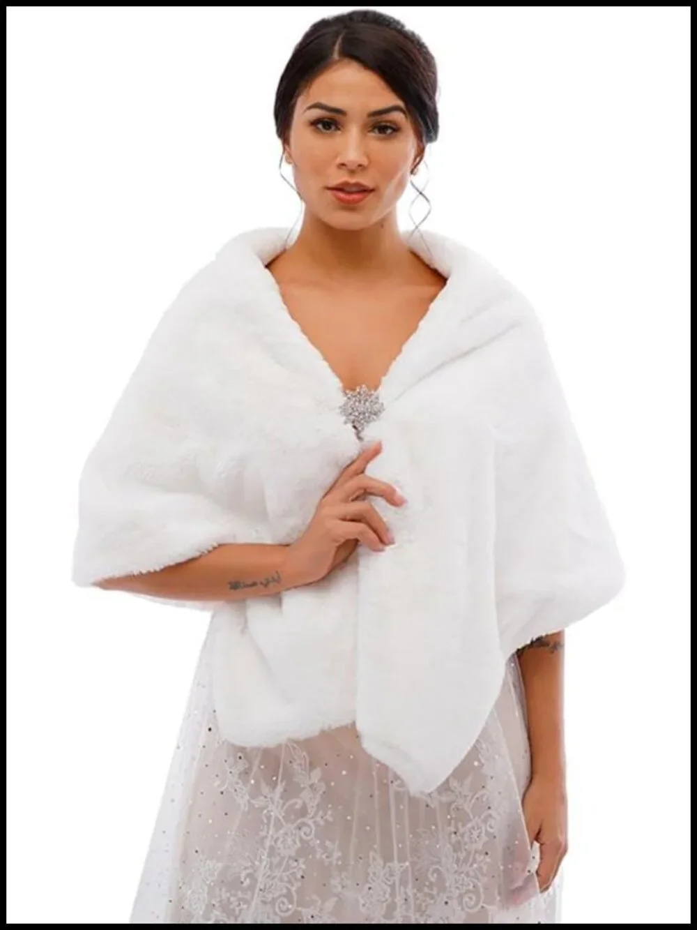 Faux Fur Shawl Wedding Wrap Bridal Stole Cape Womens