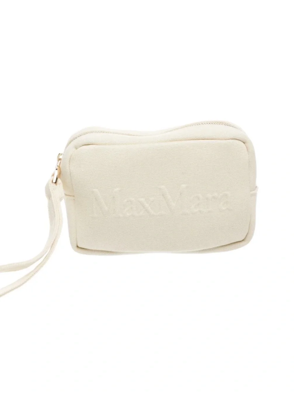 Max Mara Neutral Canvas Cosmetic Bag Featuring Gold Hardware
