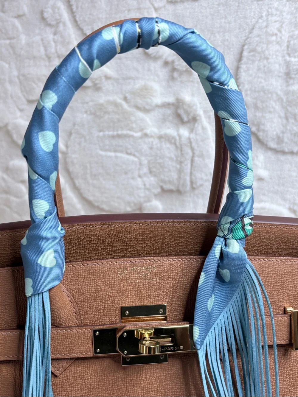Trendy  Animal Print Purse Scarf with Blue Fringe