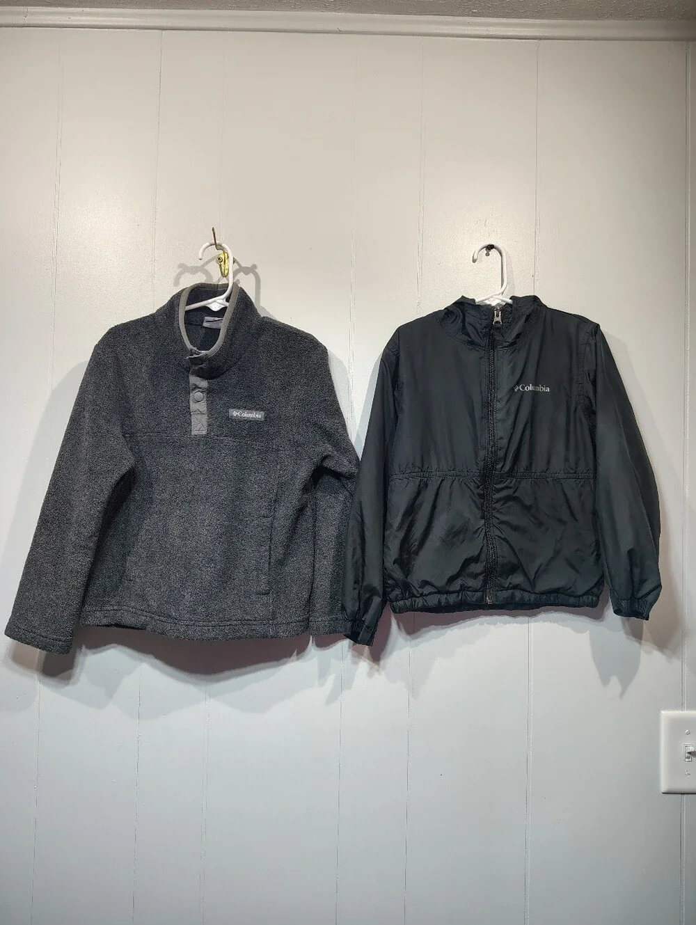 Columbia Boys Jacket Lot Snap Fleece & Black Lined Rain Jacket Size XS 6 7