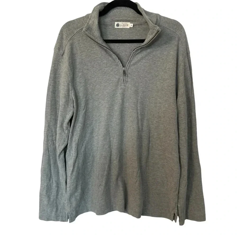 J. Crew Men's Light Gray Long Sleeve 1/4 Zip Cotton Pullover Size M GUC