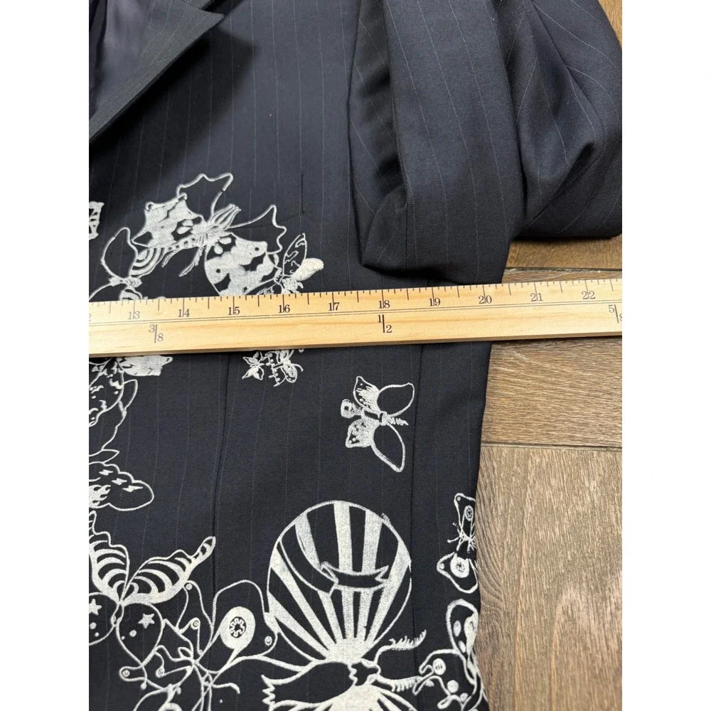 Topman Men's 38 black Pinstripe Graphic Art Blazer Wool Blend Statement 3144