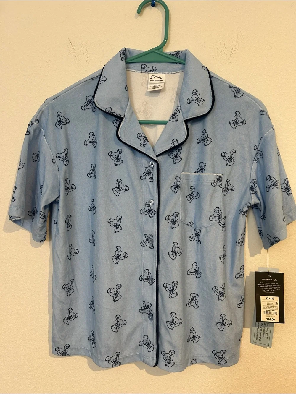 art class Light Blue Short-Sleeve Pajama Top with Black Piping