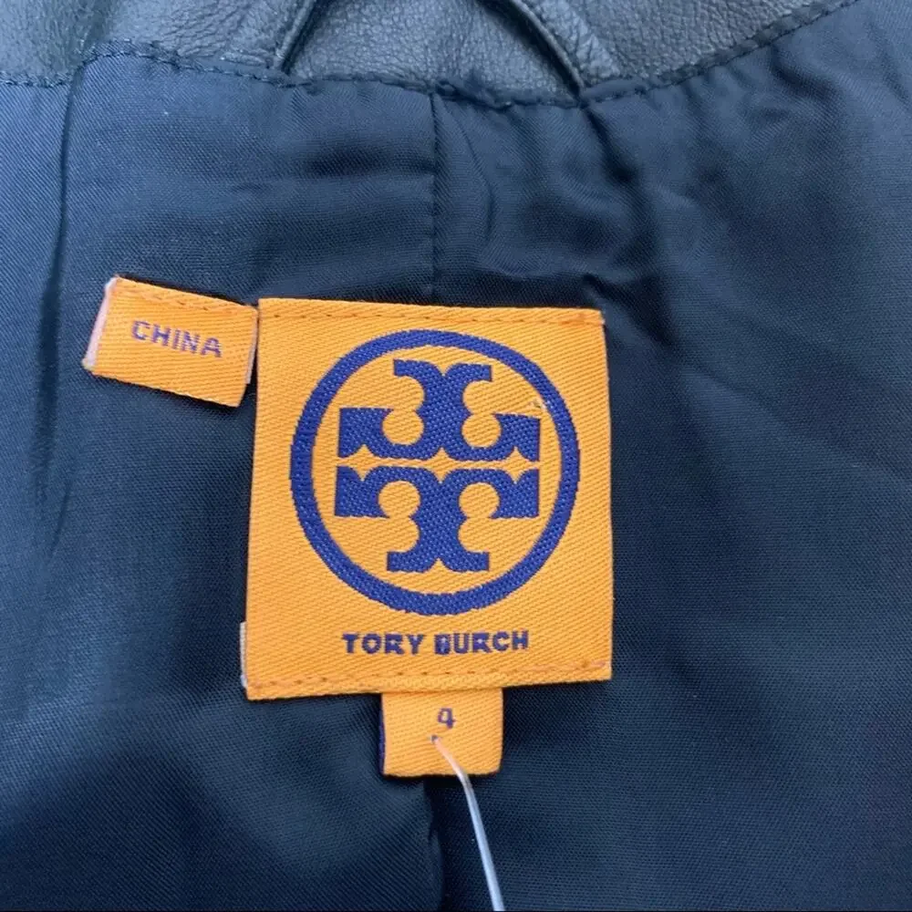 Tory‎ Burch leather moto style jacket black sz 4