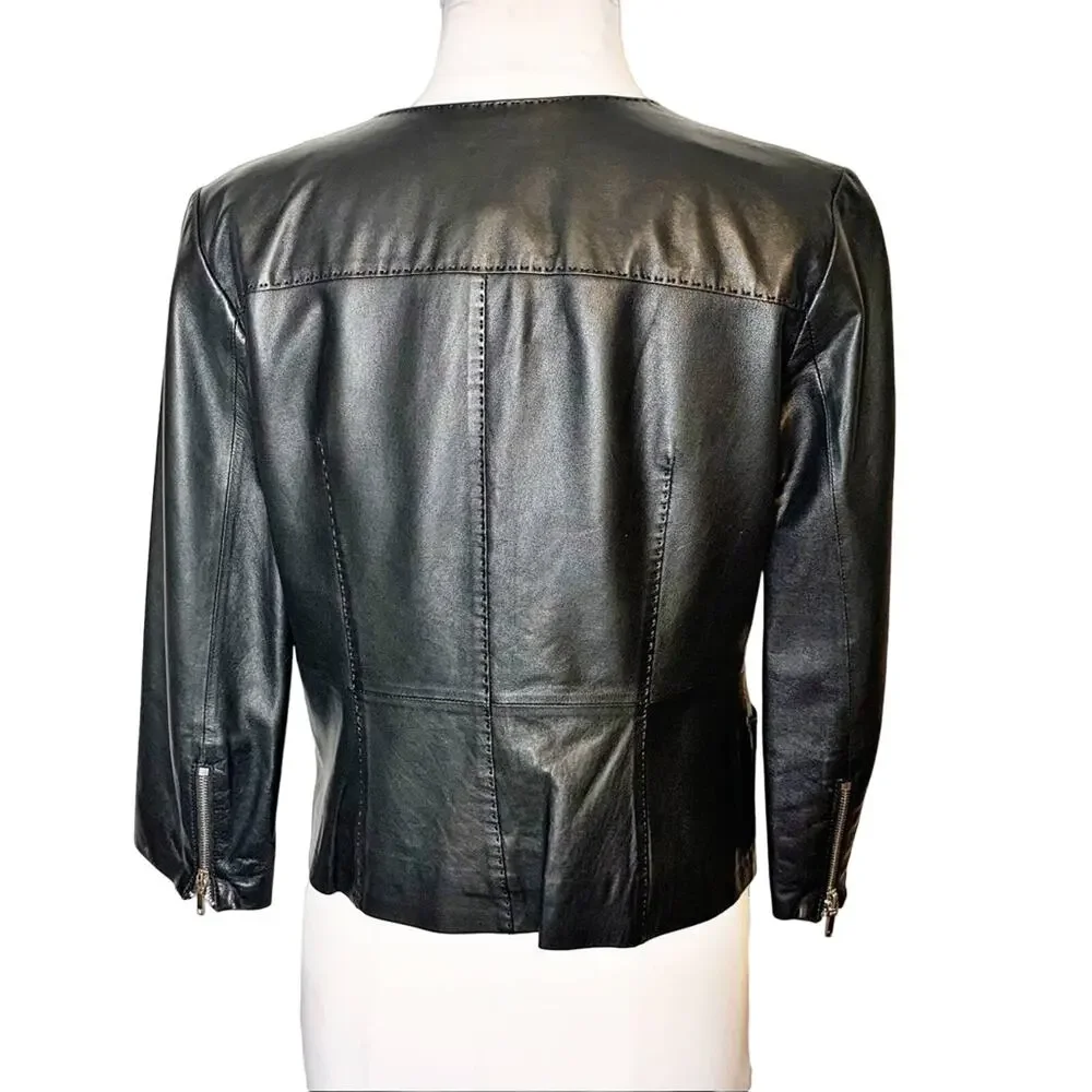 Tory‎ Burch leather moto style jacket black sz 4