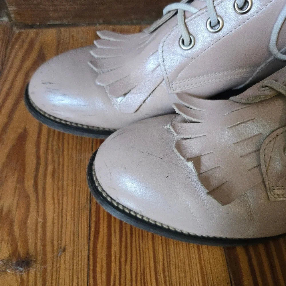 VTG Justin‎ Lace Up Kiltie Boots Taupe Beige Leather Womens 3.5 D Made In Mexico