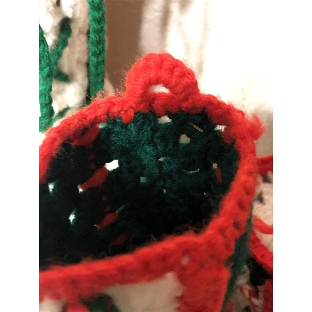 Christmas Stockings Vintage Handmade Grandma Square Crochet Red Green White 6