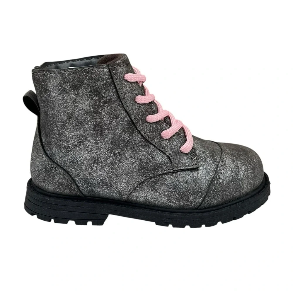 OshKosh B'Gosh Little Girls Ankle Fashion Boots Size 11  Gray Rose Pink Lace Up