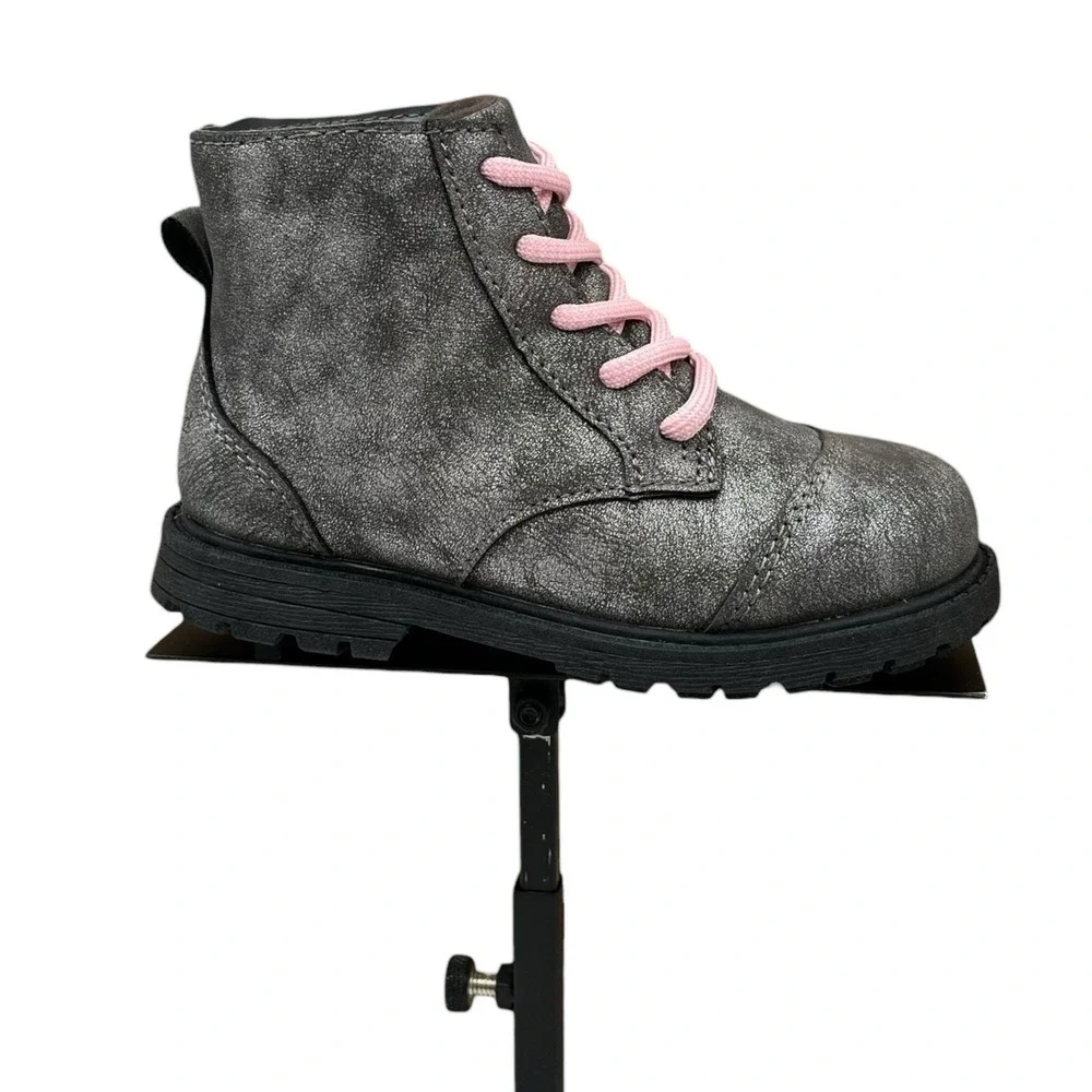 OshKosh B'Gosh Little Girls Ankle Fashion Boots Size 11  Gray Rose Pink Lace Up