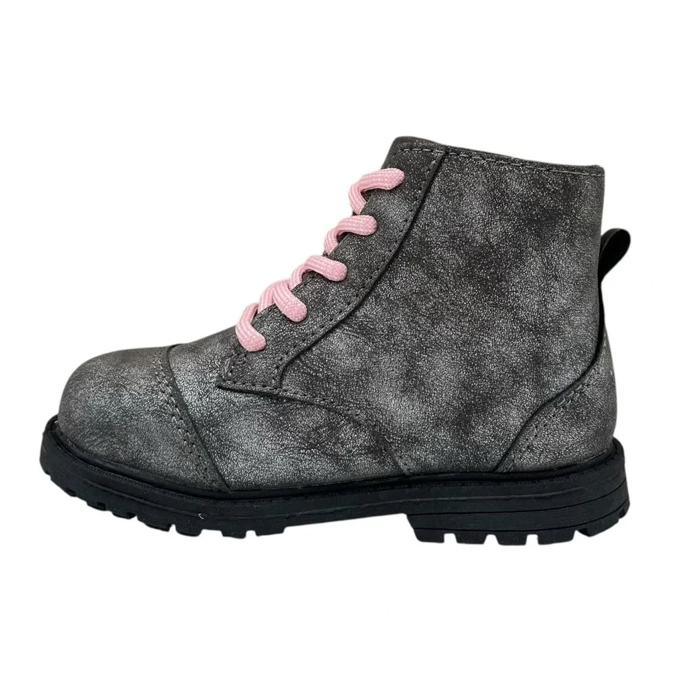 OshKosh B'Gosh Little Girls Ankle Fashion Boots Size 11  Gray Rose Pink Lace Up
