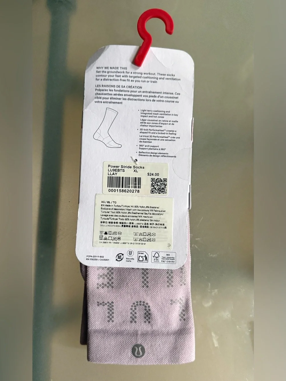 Lululemon Unisex Power Stride Crew Socks Reflective Lilac Play