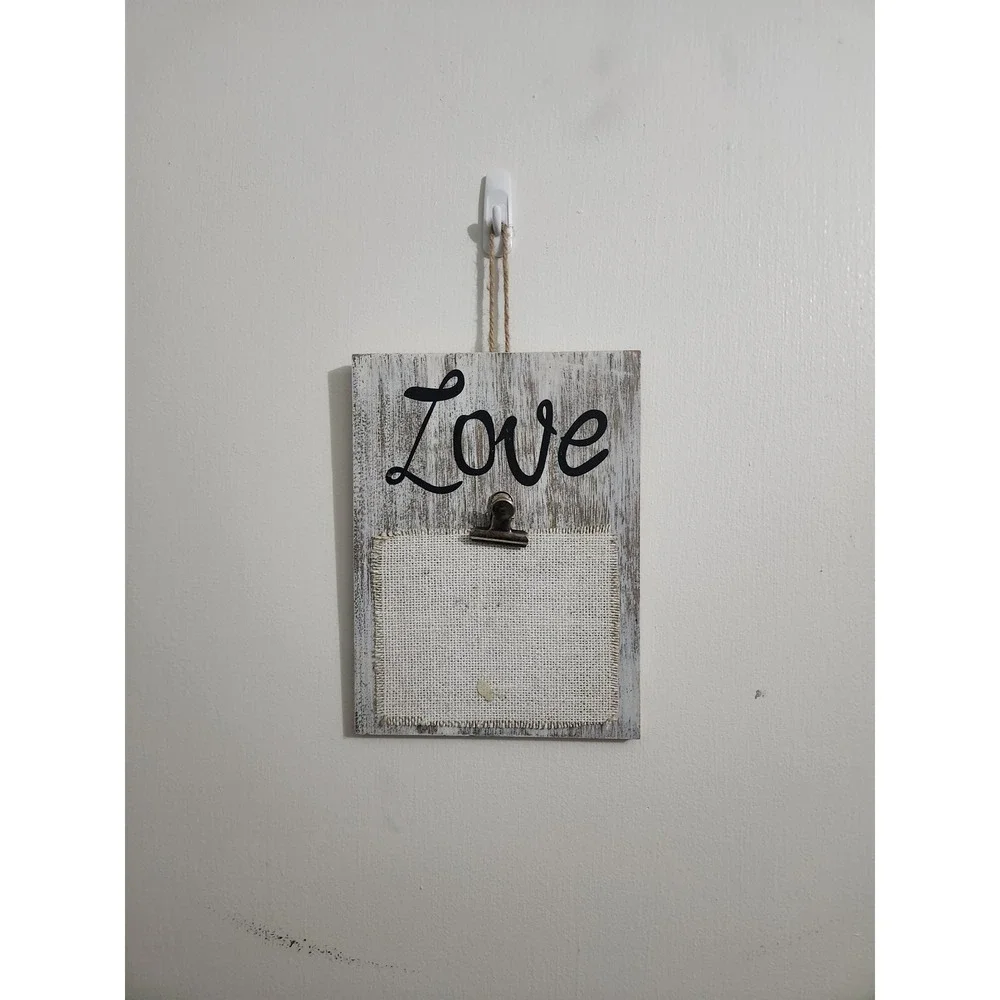 Hobby Lobby Rustic Wood Love Photo Holder Wall Decor Burlap Clip White Wash