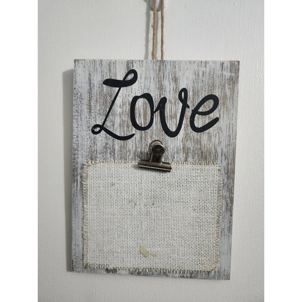Hobby Lobby Rustic Wood Love Photo Holder Wall Decor Burlap Clip White Wash