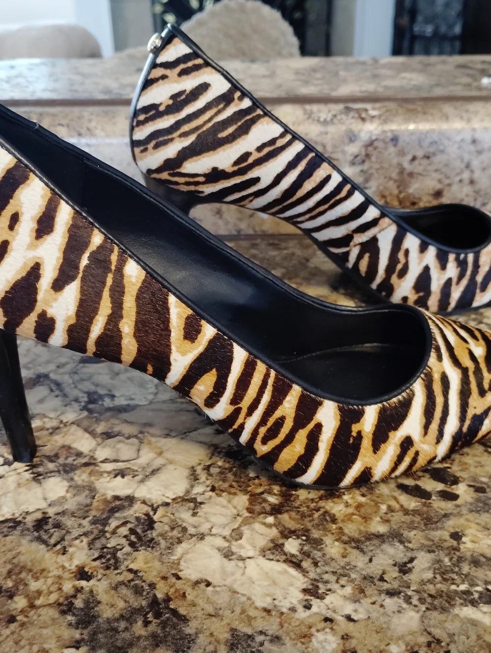 Michael Kors Zebra-Print Pointed Stiletto Heels in Black and Brown 8 Calf Hair