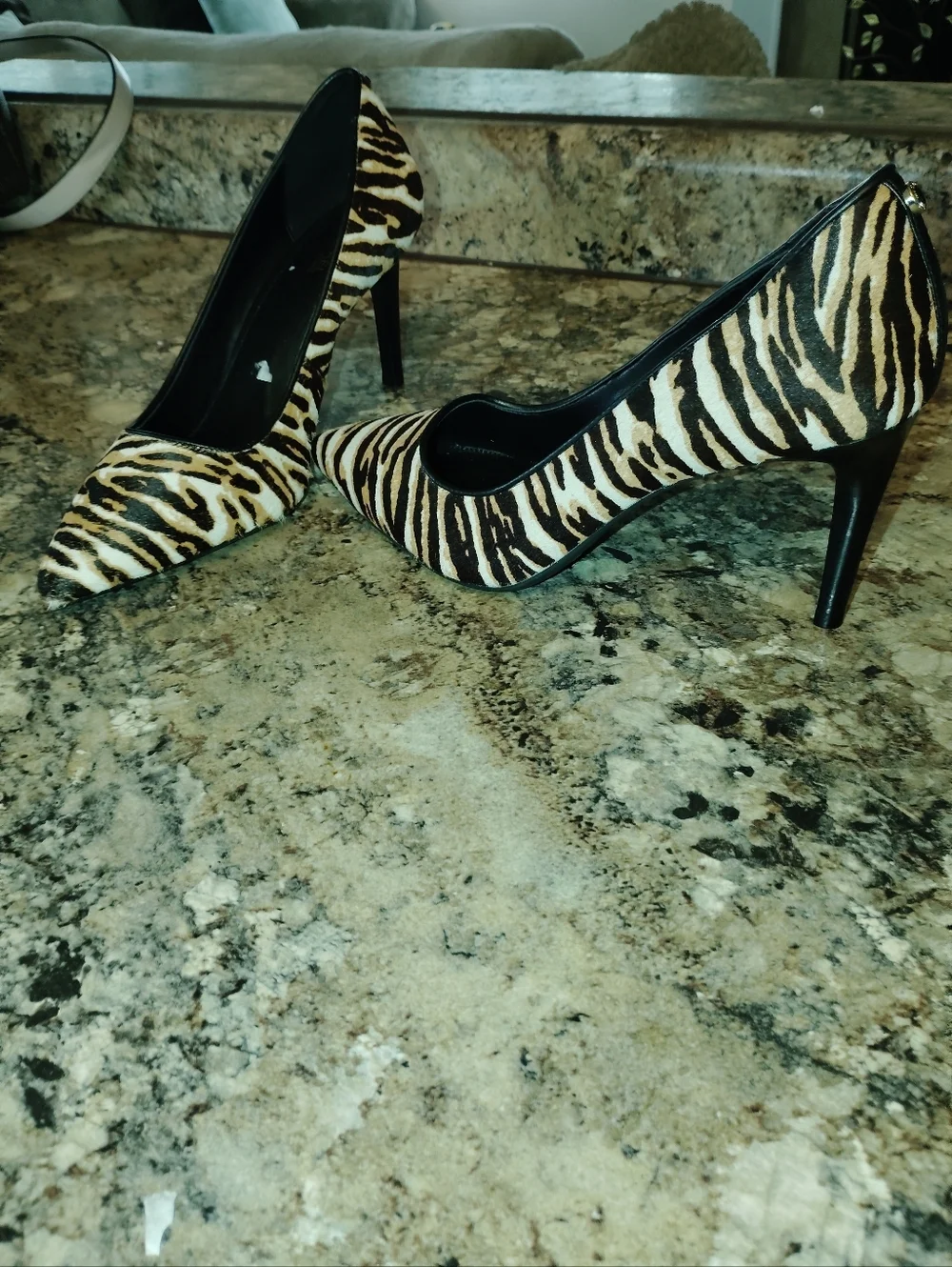 Michael Kors Zebra-Print Pointed Stiletto Heels in Black and Brown 8 Calf Hair