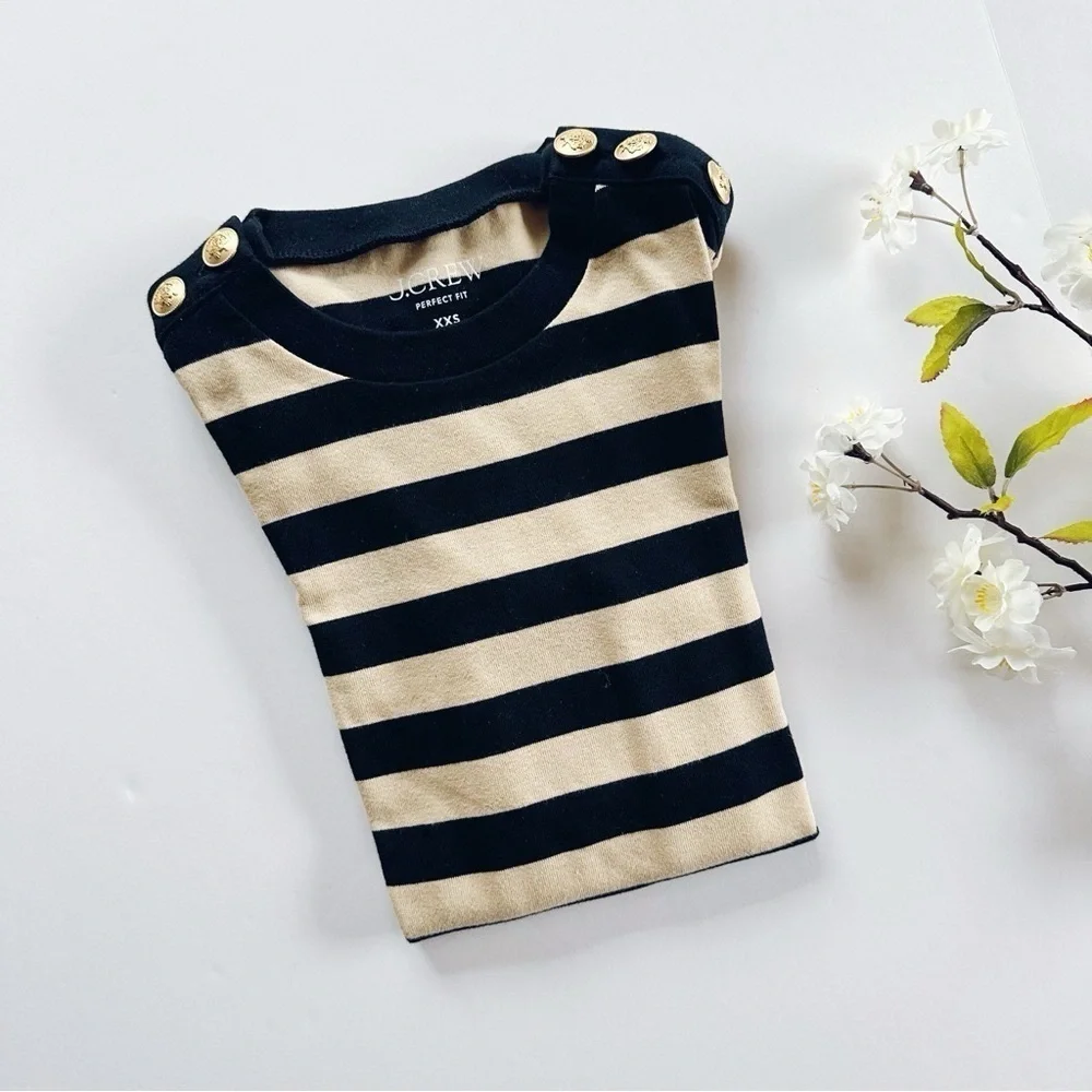 J.Crew Stripe Perfect Fit Long Sleeve Top With Shoulder Buttons