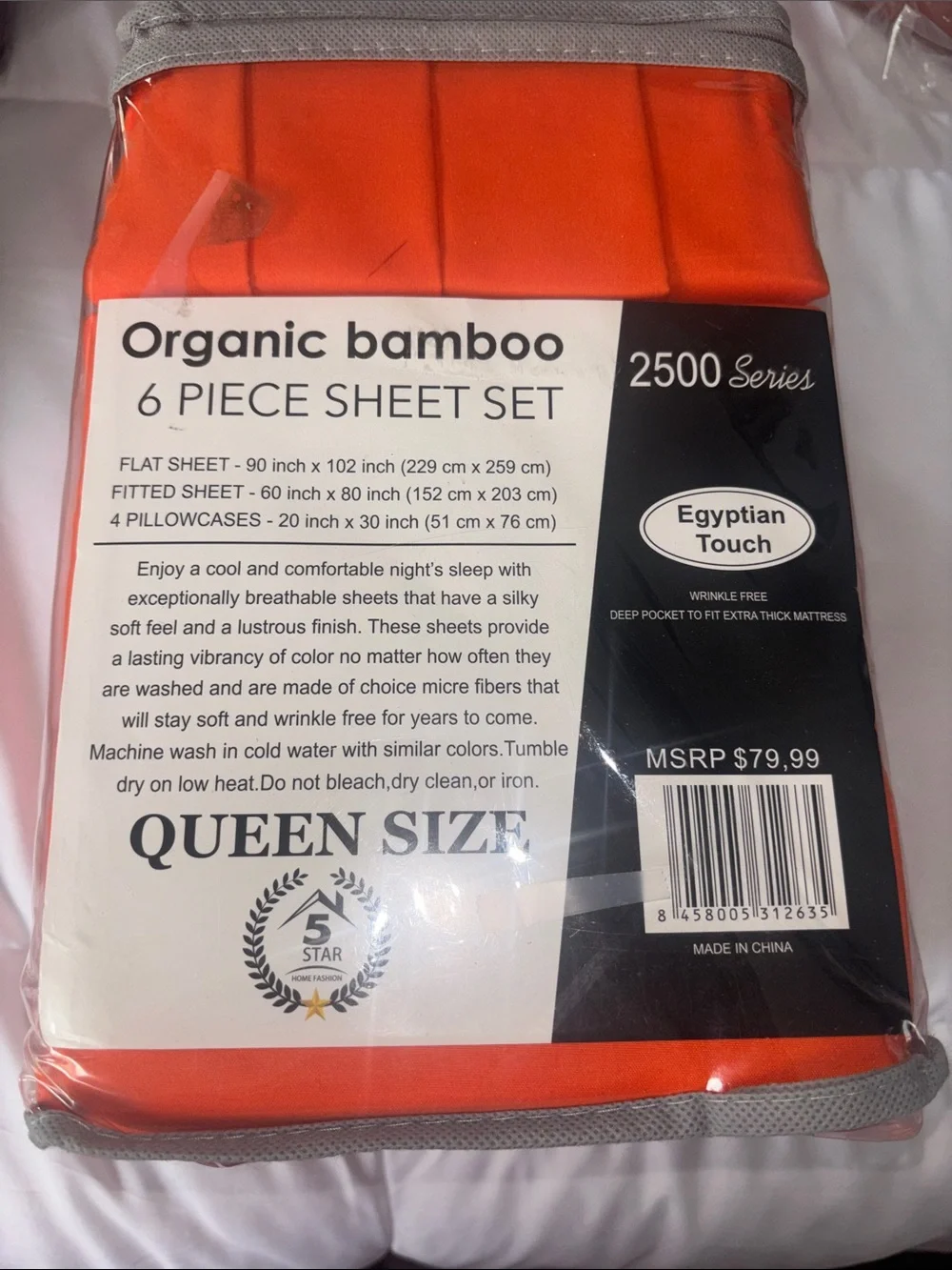 Ultra Plush Organic Bamboo Queen Sheet Set in Bright Orange
