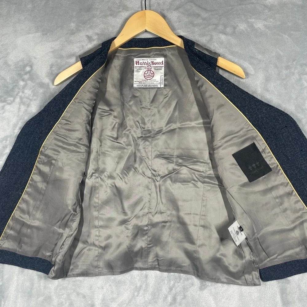 Bibury Court Harris Tweed Wool Herringbone Vest Navy Blue Waistcoat Mens 2 S