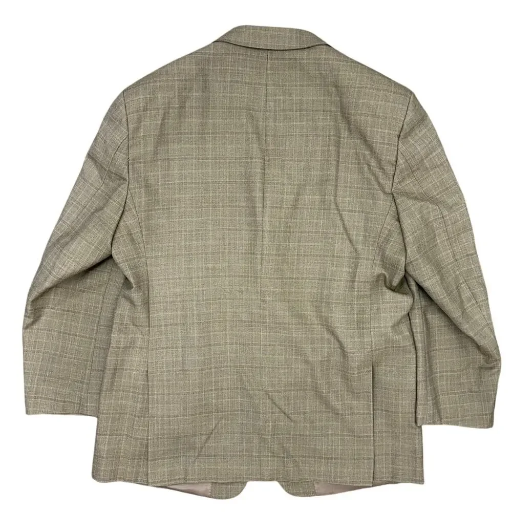 Vintage 90s Oleg Cassini Tan Check Wool Blend Sport Coat Blazer Men's 46R