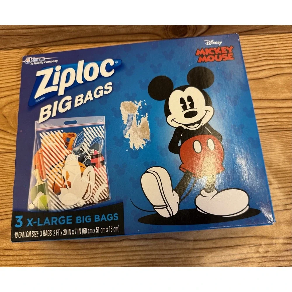 New Ziploc Mickey Mouse 3 XL Big Bags Disney 10 Gallon X-Large Handle Stand Fill