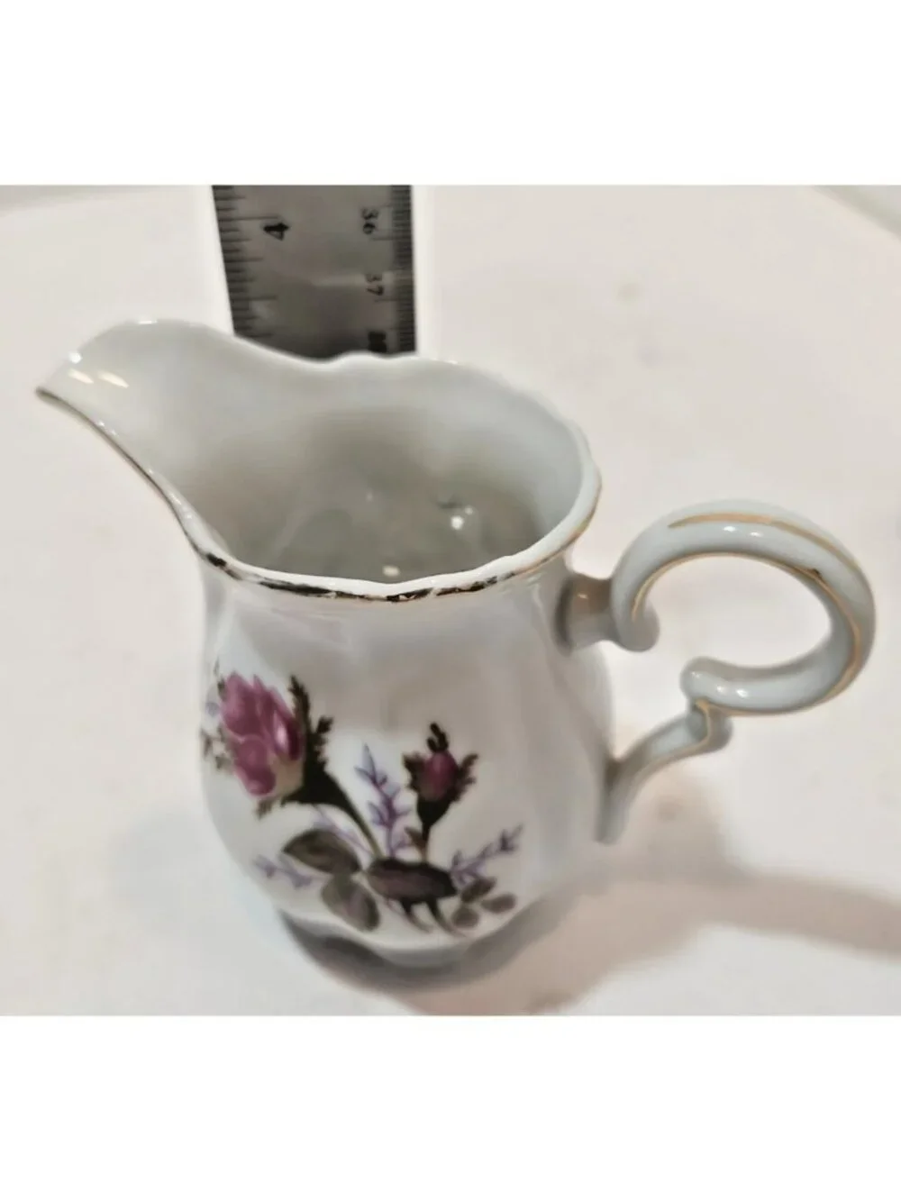 Vintage Rose Pattern Porcelain Creamer Made in Japan Gold Trim