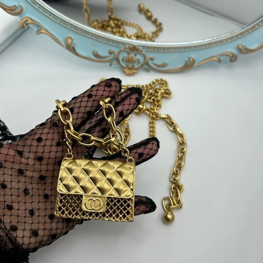 Mini Double Fashion Tassel Silver Chain Belt with mini Bag