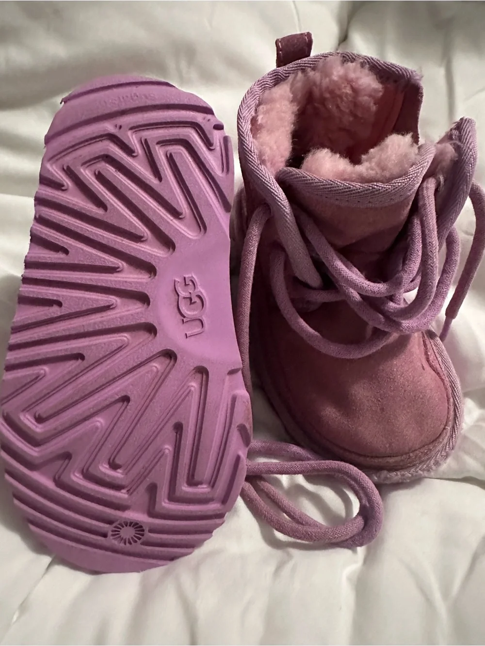UGG Pink Suede Kids Boots with Character Patch