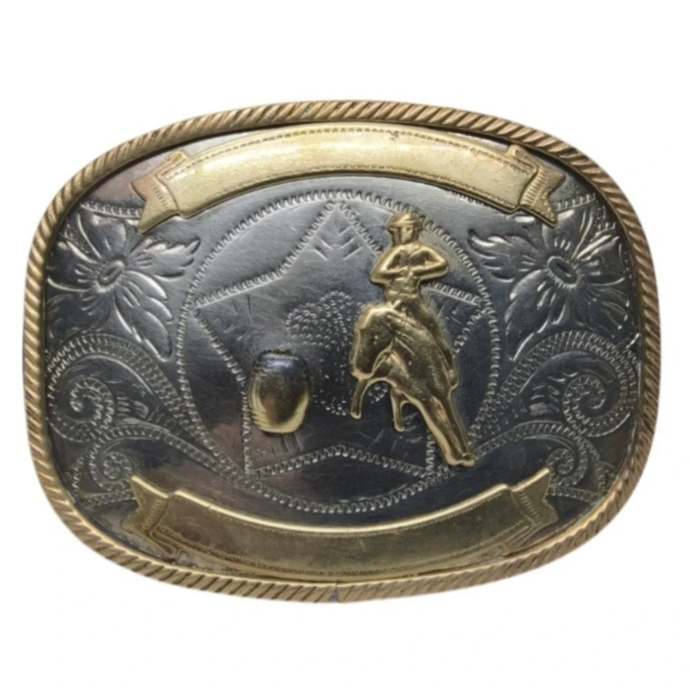 Vintage Nickel Silver Barrel Racing‎ Trophy Award Style Belt Buckle