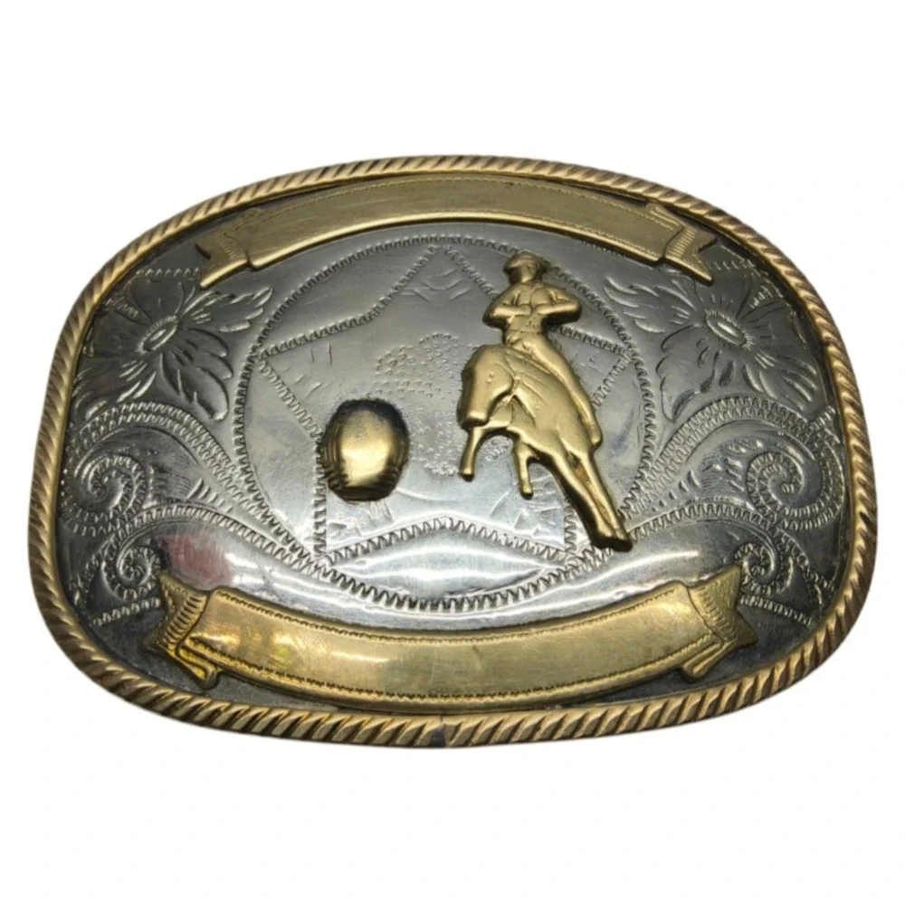 Vintage Nickel Silver Barrel Racing‎ Trophy Award Style Belt Buckle