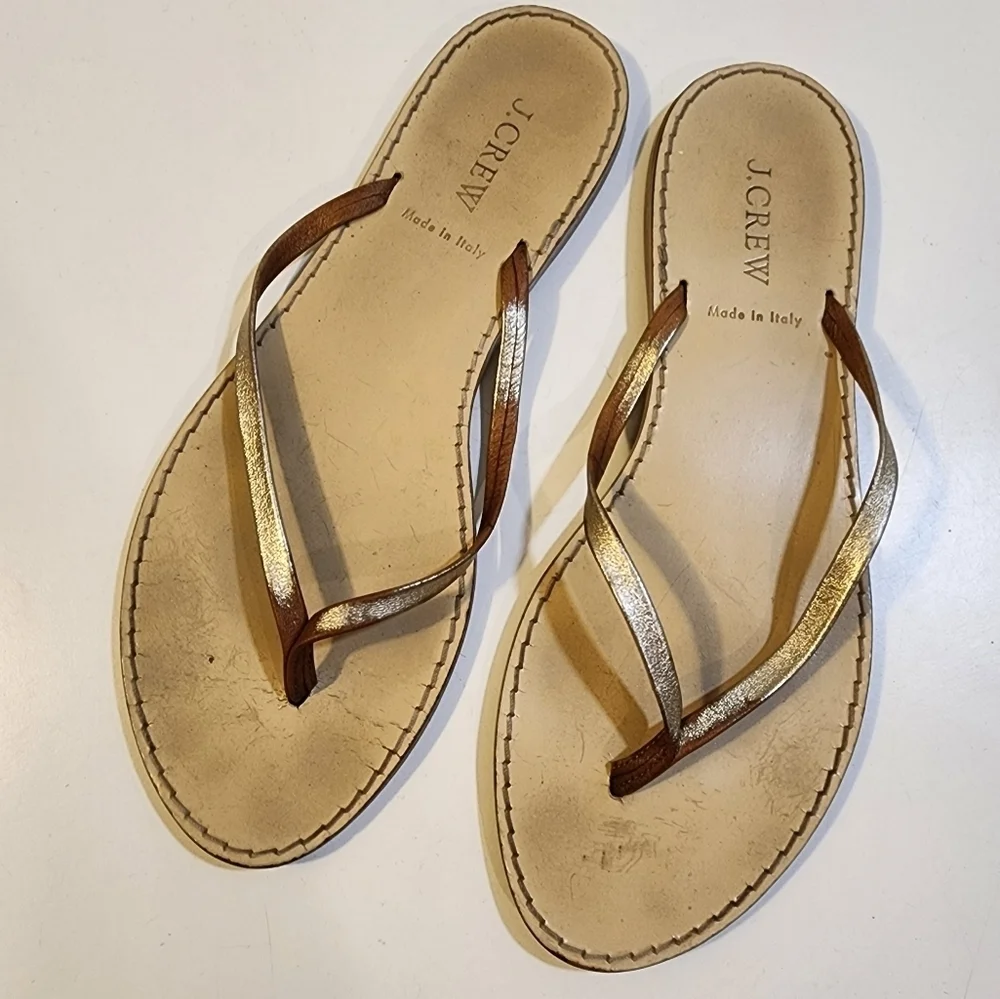 J CREW Golden  leather Thong Sandals size 8