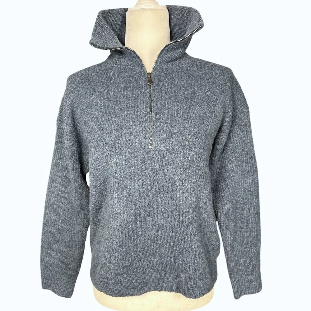 J.Crew Womens Half Zip Sweater XS Blue Merino Wool Alpaca Blend Pullover Preppy