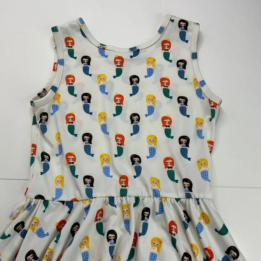DotDotSmile White Mermaid Print Twirl Dress Kids Size 8/10 Sleeveless Scoop Neck