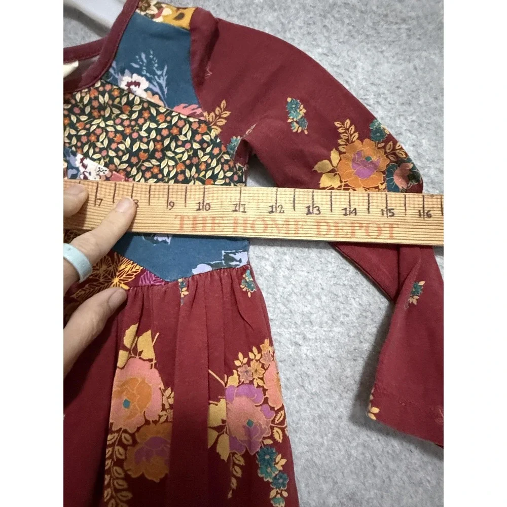 Matilda Jane Dress Girls 6 Red Floral Long‎ Sleeve Knit Knee Length Boho