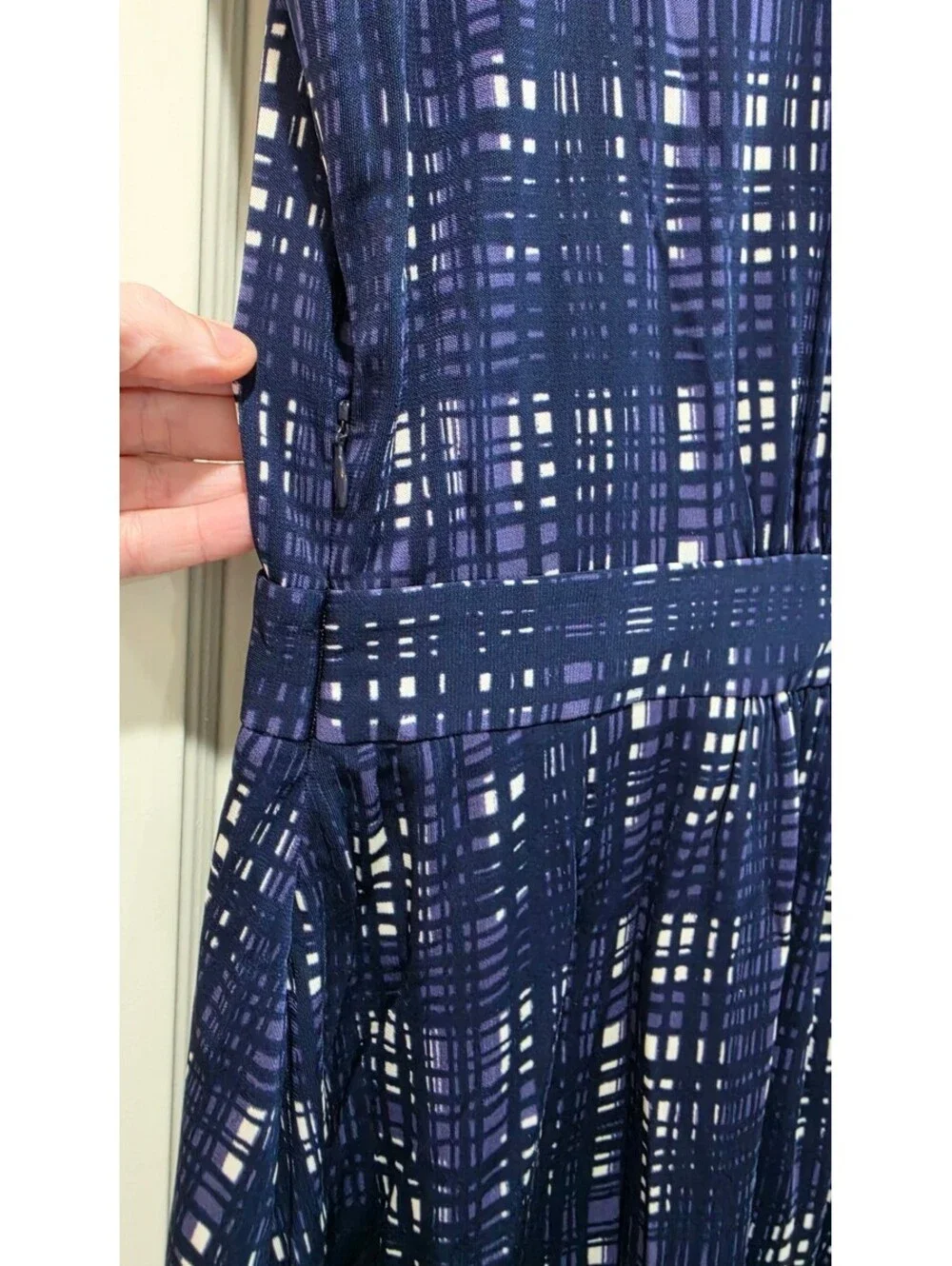 Tory Burch Navy Blue Patterned Ruffle Dress Size Small