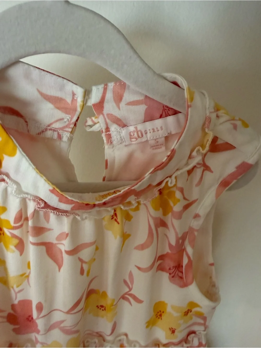 GB Girls White Floral Tiered Sundress with Pink and Yellow Flowers