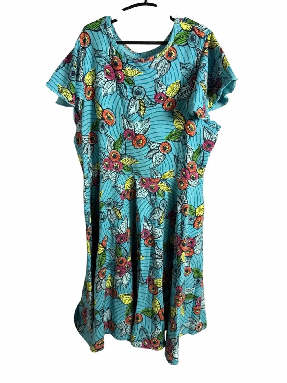 Tea Collection Teal Floral Scoop-Neck Dress