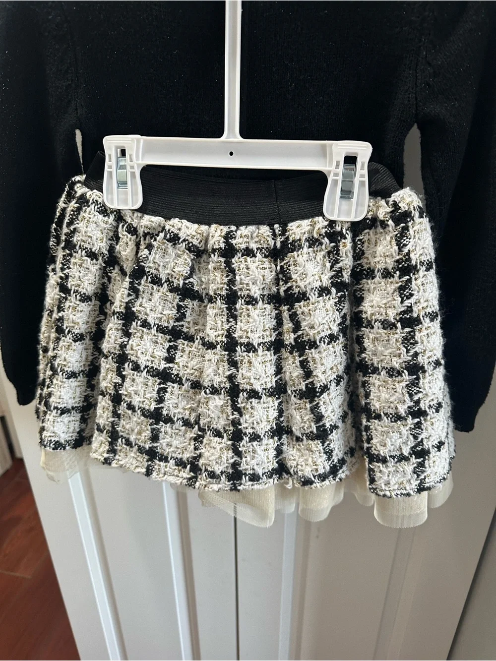 Tahari Black Turtleneck Sweater with Tweed Peplum Hem skirt and matching purse
