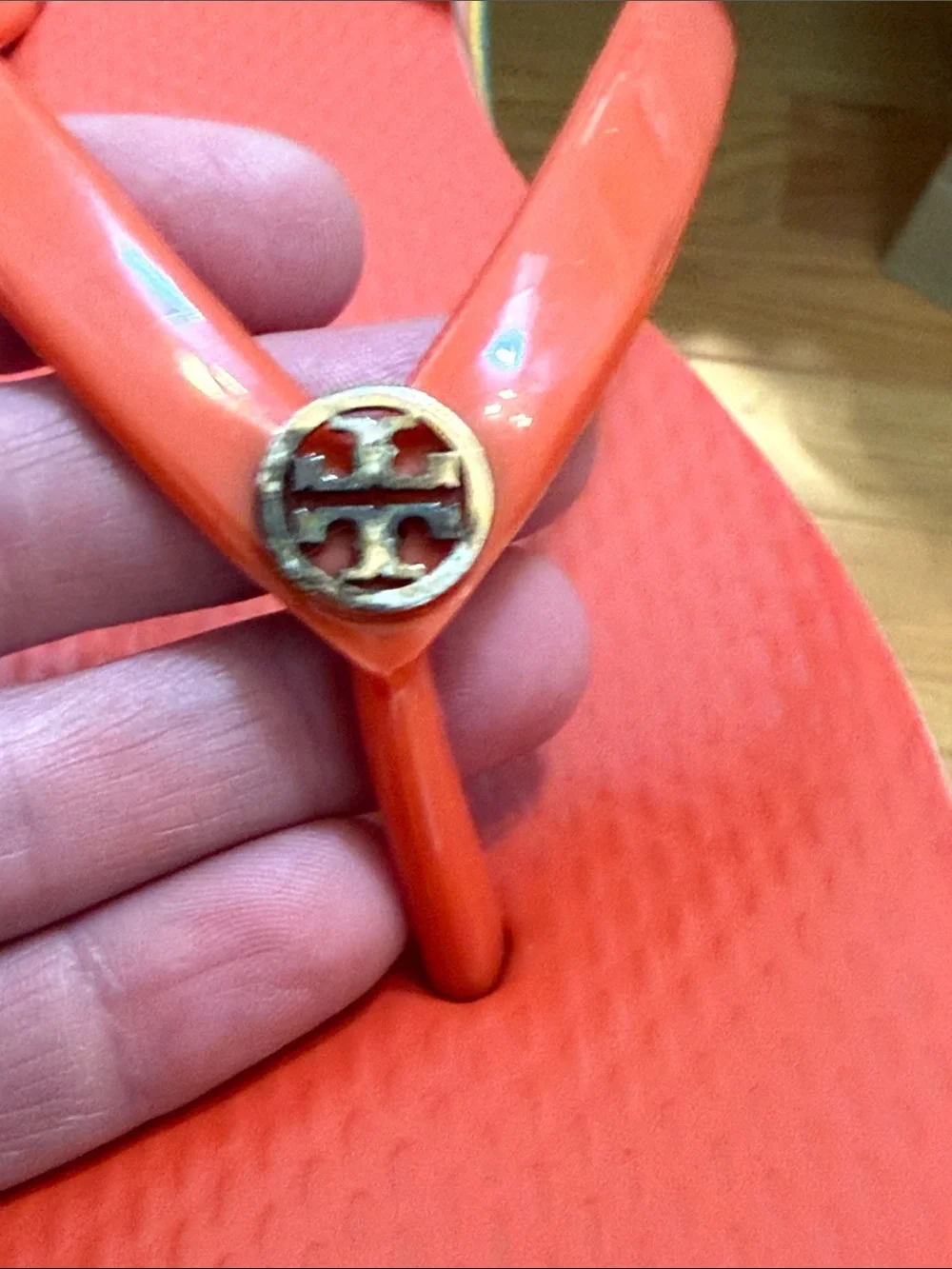 Tory Burch printed thin flip-flops - size 9 orange