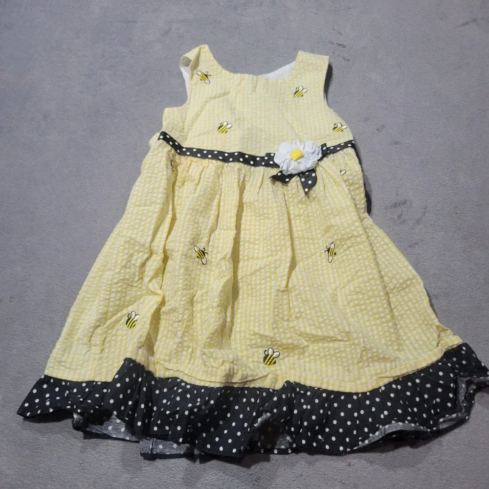 Counting Daisies Dress Girls 4T‎ Yellow Bee Seersucker Gingham Polka Dot S912142