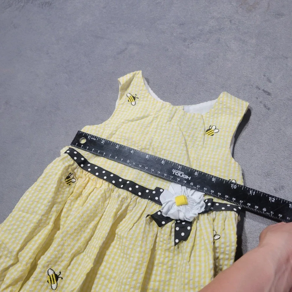 Counting Daisies Dress Girls 4T‎ Yellow Bee Seersucker Gingham Polka Dot S912142