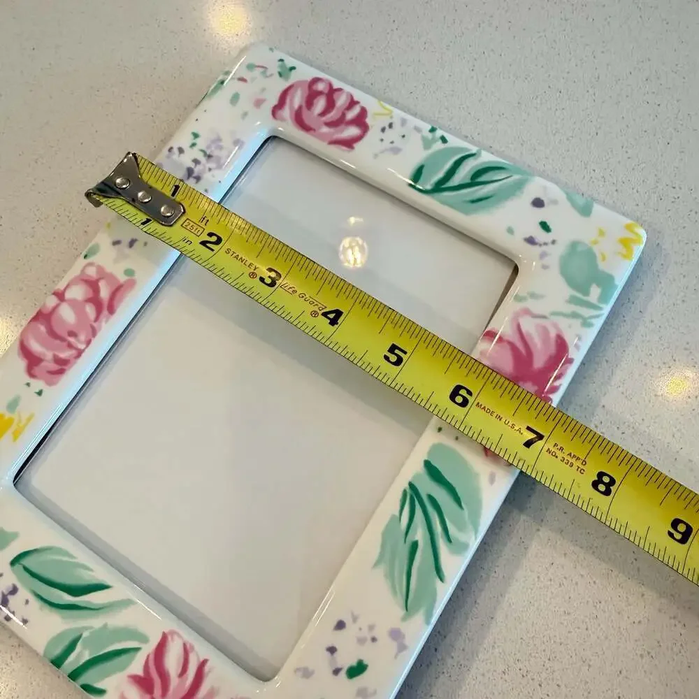 Vintage Cottagecore White Porcelain Frame with Hand Painted  Flowers - 5x7