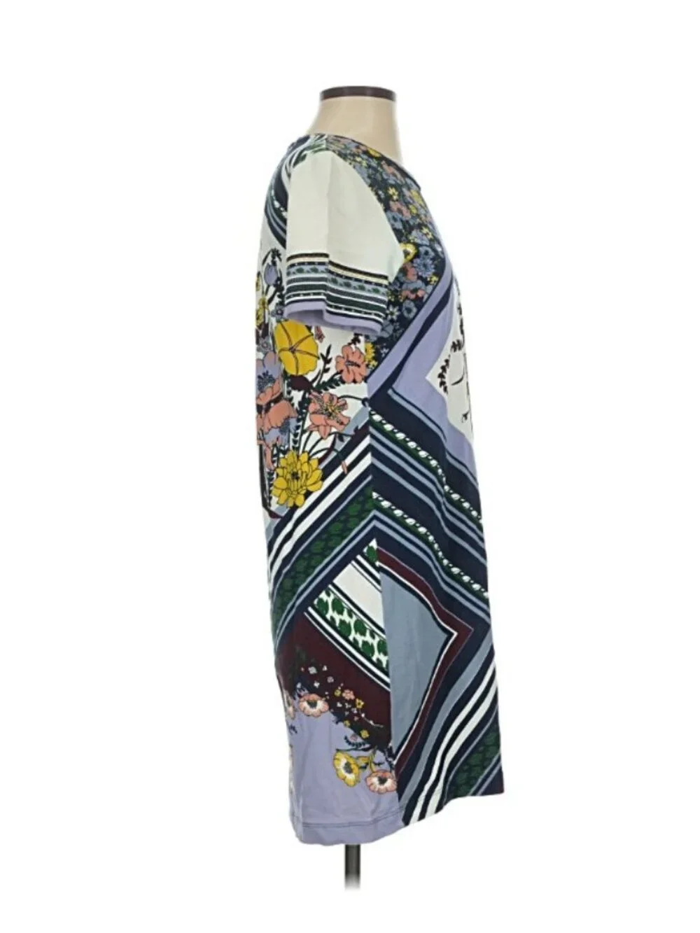 Tory Burch T Shirt Dress Women Size S Gray Multicolor Floral Artsy Preppy Boho
