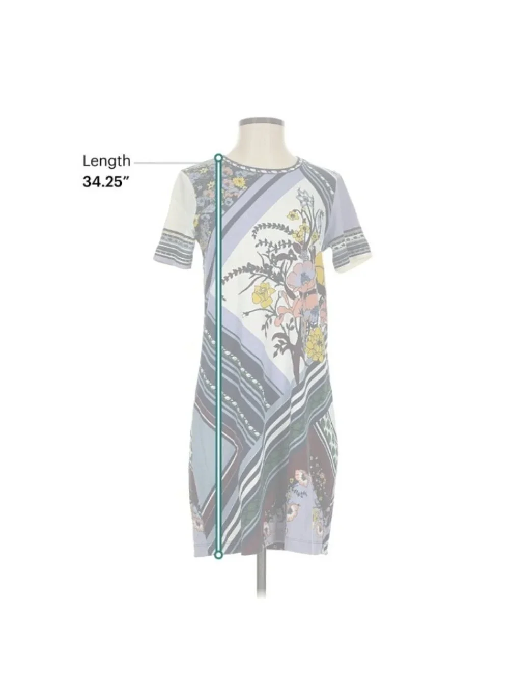 Tory Burch T Shirt Dress Women Size S Gray Multicolor Floral Artsy Preppy Boho