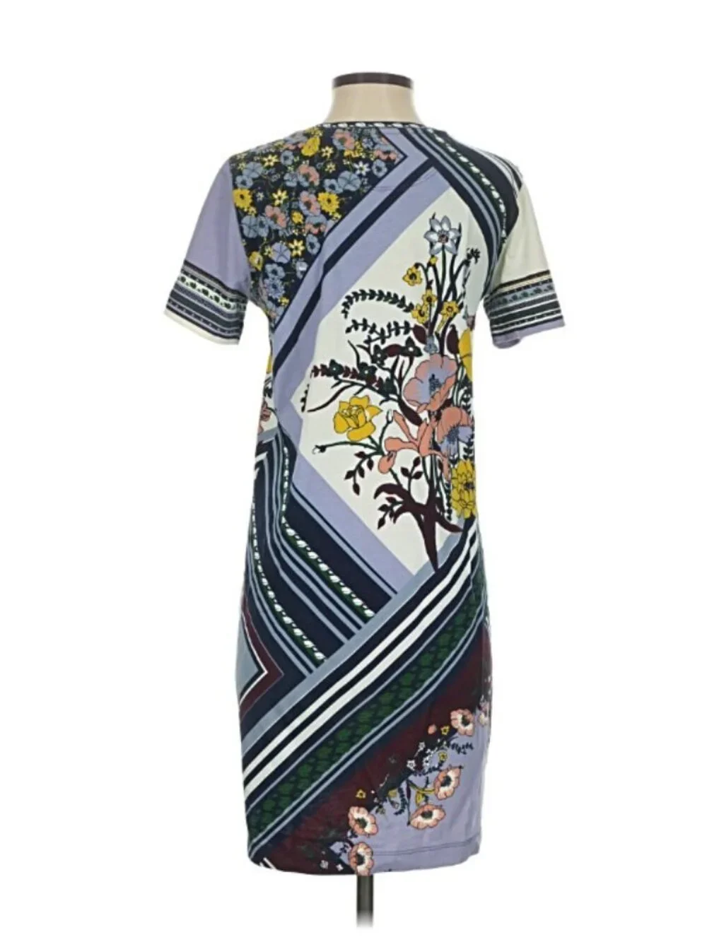 Tory Burch T Shirt Dress Women Size S Gray Multicolor Floral Artsy Preppy Boho