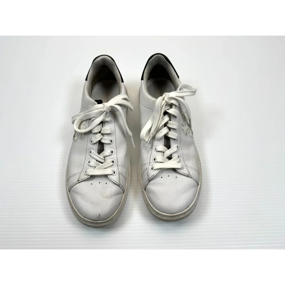 Tory Burch Double T Howell‎ Coat Sneakers Women 7M Leather Logo Lace Up Comfort